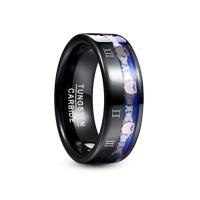ราคา BONLAVIE 8mm Wide Genuine Tungsten Carbide Mens Ring Plating Black Claddagh Pattern Engraved Roman Numeral Tungsten Carbide Ring T228R (19989345129)