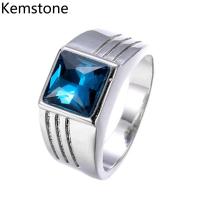 ราคา Kemstone แฟชั่นสูงขัดทองคำขาวชุบฝังสแควร์สร้างไพลินแหวนเย็นสำหรับผู้ชาย (556994156)