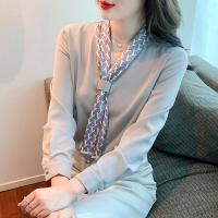 ราคา REHIN Women S Top High End Lace Up Long Sleeve Shirt Niche V Neck Elegant Chiffon Blouse (15911607817)