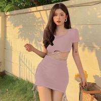 ราคา ชุดเดรสคอกลม เดรสแขนสั้นเว้าเอวดีไซต์เก๋สวยเซ็กซี่มีเสน่ห์ เดรสกระโปรงสั้น เดรสรัดรูป งานจับจีบ (12791264336)