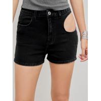 ราคา Cider Solid Denim High Waist Cut Out Mini Shorts (20742031277)
