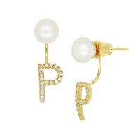 ราคา A CEMI Gold Plated Initial Pearl Earring 1 Pair ต่างหูมุกแท้ ต่างหูเงินแท้ ชุบทอง 18K สีทอง ต่างหูตัวอักษร ของขวัญแฟน (9685033057)