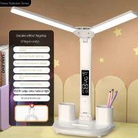 ราคา Huazu Led โคมไฟตั้งโต๊ะสำหรับ Study Azu 图图书 Lampu Meja Belajar Light Led โคมไฟตั้งโต๊ะสำหรับ Study ห้องนอนนักเรียน Led นาฬิกา Dispaly ชาร์จโคมไฟอ่านหนังสือพร้อมที่ใส่ปากกา2หัว180 หมุน Stepless Dimming