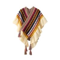 ราคา ผ้าคลุมไหล่ผ้าถักวินเทจสไตล์ชนเผ่าสีพู่ของผู้หญิงเสื้อคลุมลายทางผ้าคลุมไหล่เฉพาะกลุ่ม (21007053083)