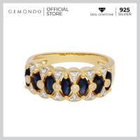 ราคา Gemondo แหวนเงินแท้ 925 ชุบทอง 18K ประดับไพลิน Blue Sapphire และเพชร Diamond ดีไซน์ทรงมาร์คีส์ (5734358315)