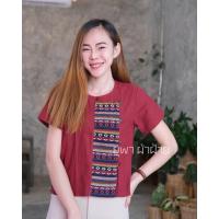 ราคา เสื้อผ้าฝ้ายคอกลมแต่งผ้าทอนากา (18120483012)