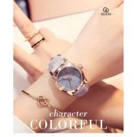 ราคา GUOU 8076นาฬิกาข้อมือแฟชั่นสุภาพสตรีสีทองนาฬิกาข้อมือหนังสตรีนาฬิกาเพชรทอง (16623562806)