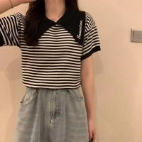 ราคา เสื้อยืดโปโลแขนสั้น POLO ผ้านิ่มใส่สบาย ฟรีไซส์ ลายทาง ผ้านิต แขนสั้น สไตล์เกาหลี พร้อมส่ง (21330215405)