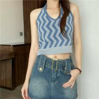 ราคา พร้อมส่งจากไทย 1668 เสื้อคล้องคอไหมพรม ลายทางหยักเว้าหลัง สุดเซ็กซี่ น่ารักมากคิ้วท์ๆ (21109154799)