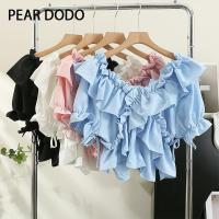 ราคา PEAR DODO เสื้อคอวีมีระบายสำหรับผู้หญิงลูกไม้แขนสั้นเกาหลี (19371750311)