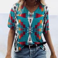ราคา Summer WomenS T Shirt 3d Vintage Print Tops Casual Fashion V Neck Pullover Short Sleeve Printed Loose Design Lady Clothes 2023 (19756080883)