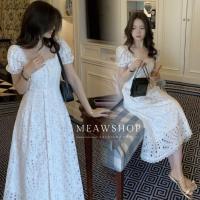 ราคา มี5สีค่ะ เดรสยาวแขนตุ๊กตา M 4XL ชุดไปวัด ชุดทำบุญ ชุดถ่ายพรี ชุดงานหมั้น ชุดงานบวช เดรสสีขาว เดรสลูกไม้ ฉลุ เดรสสีขาว งานป้าย (19681643712)