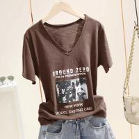 ราคา Plus Size Women Cotton Short Sleeve T Shirt 2022 Summer Korean Style Fashion New Print V Neck Loose Top (15242561980)
