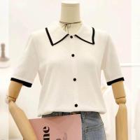 ราคา สดใสขนาดเล็กเสื้อถักไหมพรมน้ำแข็งเสื้อยืดแขนสั้นผู้หญิงเสื้อโปโลแขนสามส่วนเก๋ไก๋ในฤดูร้อน2023 (17398836328)