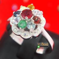 ราคา แหวนนพเก้าแท้ ช่อดอกไม้ แหวนเงินแท้ ชุบทองคำขาว พลอยนพเก้าแท้ พลอยแท้ครบตามตำรา YTG 2698 (17429415540)