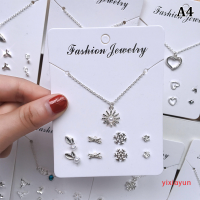 ราคา yixiayun สร้อยคอจี้เพทายสุดอินเทรนด์สไตล์เกาหลีพร้อมตุ้มหู4คู่ชุดเครื่องประดับแฟชั่นต่างหูห่วงโซ่สีเงินแบบเรียบง่าย (19988278322)