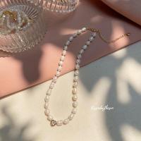 ราคา Kissmebythesun Love pearl Necklace สร้อยคอมุกน้ำจืดจี้หัวใจ ชุบทองคำขาว (19615778996)