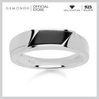 ราคา Gemondo แหวนเงินแท้ 925 Sterling Silver ชุบโรเดียม ประดับนิลดำ Black Onyx ทรงสี่เหลี่ยมด้านขนานขอบเงา (19826554175)