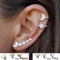 ราคา ต่างหู ไม่ต้องเจาะหู ตุ้มหู จิว Star Moon Cuff Earrings Simple ear clip fashion Gift Jewelry earring for women accessories 1 ข้าง 3 ชิ้น (451501216)