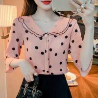 ราคา เสื้อเชิ้ตผ้าชีฟองลายจุดสำหรับผู้หญิงเสื้อยืดแขนสามส่วนทรงหลวมลำลองหวานอเนกประสงค์ (17994440655)