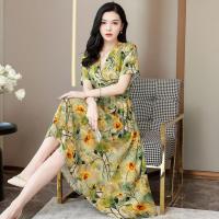 ราคา naliangbiao123 ชุดเดรสคอวีผ้าฝ้ายผ้าไหมกระโปรงสตรีกระโปรงยาวผ้าฝ้ายเทียม (20039142282)