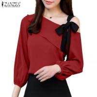 ราคา ZANZEA เสื้อสตรีสไตล์เกาหลีเสื้อสตรีสีตัดกันเสื้อสวมหัวแขนยาวชุดกระโปรงราตรีเปิดไหล่ข้างเดียว 10 (21230164027)
