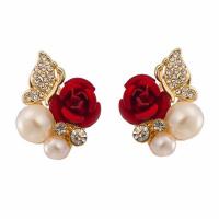 ราคา แฟชั่น Red Rose Rhinestone ต่างหูตุ้มหูผู้หญิงผีเสื้อ Angel Wings Pearl ดอกไม้ต่างหูงานหมั้นงานแต่งงานสำหรับเจ้าสาวเครื่องประดับ (21171215044)