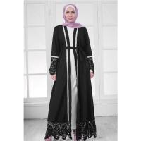 ราคา A Creatively เสื้อแขนยาวสไตล์ฝรั่งเศสผ้าเนื้อนุ่มชุดเดรสมุสลิมสีขาวเย็บลูกไม้ไข่มุกแฟชั่นเสื้อคลุมยาวสีพื้นมาพร้อมกับเข็มขัด (18793576453)