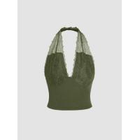 ราคา Cider V neck Contrasting Lace Halter Crop Top (20727757314)