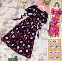 ราคา เดรส ผ้าไหมอิตาลี ลายดอกไข่ดาว ซิปหลัง มีซับใน มีเชือกผูกเอว ยาว 47อก 38เอว 32สพ 40 M87 (17834973077)