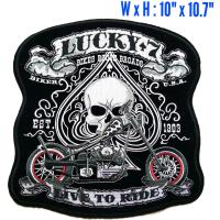 ราคา ตัวรีดติดหลังเสื้อขนาดใหญ่ 10 10 7 นิ้ว Lucky 7 Spade Skull Biker MC Iron On Vest Jacket Patch (5738436043)