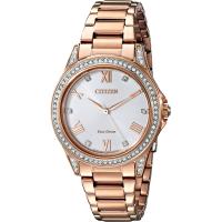 ราคา Citizen Eco Drive Casual Womens Watch Stainless Steel Crystal Pink Gold Tone (15900104935)