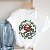 ราคา เสื้อยืดพิมพ์ลายสำหรับผู้หญิงเสื้อยืดลายกราฟิกแขนสั้นสำหรับผู้หญิงเสื้อผ้าแฟชั่นวันหยุดปีใหม่เทศกาลไฟคริสมาสต์ (20600594364)