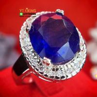 ราคา แหวนไพลิน ล้อมเพชร แหวนเงินแท้ ชุบทองคำขาว พลอยไพลินแท้ YTG 10761 (17442163740)