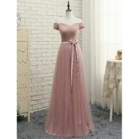 ราคา เดรสราตรียาว สีชมพูอ่อนพาสเทล (19596324807)