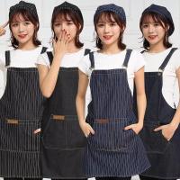 ราคา Barista แฟชั่นเกาหลีภาพวาดผ้ากันเปื้อนผ้ายีนส์ร้านอาหารตะวันตกบาร์ผ้ากันเปื้อนผ้ายีนส์กับหมวก (9519679519)