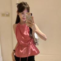 ราคา Asian Hot เสื้อกั๊กคอเชือกแขวนสีชมพูหวานเผ็ดของผู้หญิงเสื้อเอวลอยเอวแบบมีเชือกผูกปากถุงแบบคนเอเชีย (19184473561)