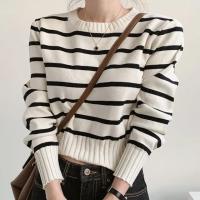 ราคา ABRINI Autumn Winter Women Casual Stripes Warm Sweater Patchwork O Neck Loose Pullovers For Women Long Sleeve Knit Sweater 2023 (20721186818)