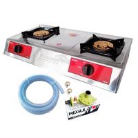 ราคา Lucky flame เตาแก๊สตั้งโต๊ะคู่ หัวทองเหลือง รุ่น HQ 102 หัวปรับ รุ่น L 325S พร้อมสายแก๊ส (1775267)