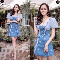 ราคา Dress เดรสสั้น แขนพองผ้าแก้วซีทรู ดีเทลแต่งระบายยาว อกผูกโบว์ ติดดอกเลื่อม ติดโบว์เรียง เนื้อผ้าซาร่า งานน่ารัก งานดีไซน์เก๋ คอล ใหม่ (19421591658)