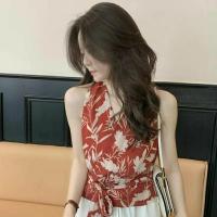 ราคา เสื้อกล้ามสายเดี่ยวเสื้อฤดูร้อนสุดเก๋สำหรับผู้หญิงเสื้อกล้ามสั้นผ้าชีฟองแขนกุดสีแดงเก๋ใส่ด้านนอก (21049861969)