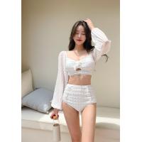 ราคา ชุดว่ายน้ำทูพีซ สีขาว เอวสูง แขนยาวซีทรู (21030791391)