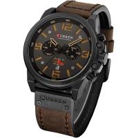 ราคา Gosasa Men Sport Chronograph Quartz Watch Brown Leather Strap Date 30M Waterproof Military Male Wrist Watch (16983829582)