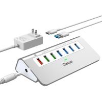 ราคา Intpw Powered USB 3 2 Hub 10Gbps7 Port USB Data Hub USB Splitter with 4 USB 3 2 Gen2 Data Ports3 Fast Charging Ports30W Power AdapterType A C Cable Aluminum Powered USB C Hub for ComputerPCLaptop 7 IN