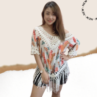 ราคา เสื้อถักโครเชต์ เสื้อลายดอก เสื้อแขนสั้น ผ้านิ่มใส่สบาย มีเชือกพริ้วๆ เสื้อแฟชั่น ชุดผู้หญิง (6609062106)