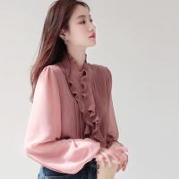 ราคา เสื้อเชิ๊ตแขนยาว แฟชั่น ผู้หญิง คอวีแต่งระบาย ผ้าชีฟองพรีเมี่ยม ปลายแขนจั๊ม รุ่น ชมพูระบาย (20352083469)