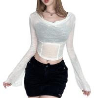 ราคา Kayotuas เสื้อมีฮู้ดผู้หญิงเสื้อสีทึบเสื้อครอปครึ่งตัวบางแขนยาวโชว์สะดือ (20608983561)