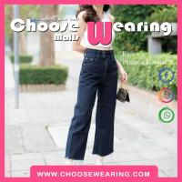 ราคา สต๊อกในไทย กางเกงยีนส์ ผู้หญิง ขายาว เอวสูง ขาม้า ลายเรียบ ปลายขาตัด สีน้ำเงินเข้ม สินค้าแบรนด์ไทยคุณภาพ Premium รหัสสินค้า PN02085 (18345291566)