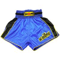 ราคา Thaismai W 003 กางเกงมวย กางเกงมวยไทย ชุดต่อสู้ สีน้ำเงิน ดำ Thai Boxing Shorts Thai Boxing Pants Blue Nylon Black strip THAIFIGHTPRO (1686336877)