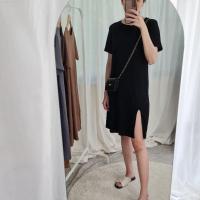 ราคา DRESS RS5 เดรสคอกลมแขนสั้นผ้าร่องสุพรีม ผ่าหน้า (16530945522)